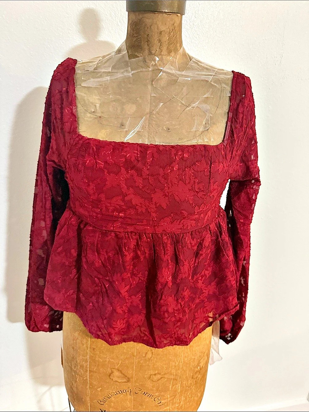 Discreet New York City Floral Square Neck Peplum Top in Red NWT S, M, L & XL